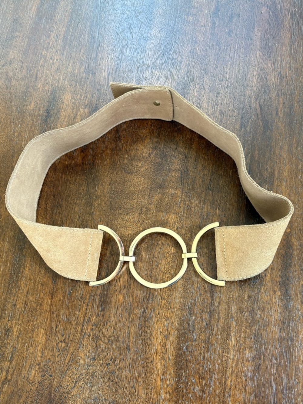 Bebe Open Circles Suede Waist Belt Women M/L Brown Genuine Leather  Boho